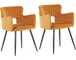 Set van 2 eetkamerstoelen SANILAC Fluweel Oranje