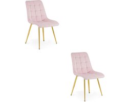 Set van 2 eetkamerstoelen SPLIT – Fluweel lichtroze – Gouden poten – Modern design