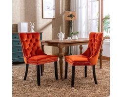 Set van 2 Eetkamerstoelen – Stoelen – Kuipstoelen – Velours Stoelen – Luxe Stoelen – Donker Oranje Velvet – Gefigureerde Rugleuning – Gemakkelijk Schoon Te Maken