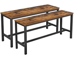 Set van 2 eettafelbanken – Metaal – Rustiek bruin en zwart – Stevig frame voor keuken en woonkamer