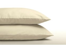 Set van 2 effen beige / crème-kleurige kussenslopen (kussensloop ecru off-white) KATOEN voor standaard hoofdkussen van 60 x 70 cm (uni beddengoed slaapkamer)