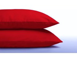 Set van 2 effen RODE (rood) kussenslopen (kussensloop / kussen hoes) KATOEN voor standaard hoofdkussen van 60 x 70 cm (uni effen rustig beddengoed,slaapkamer)