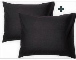Set van 2 effen zwarte (donkere kleur) kussenslopen (kussensloop / kussenshoes) KATOEN voor standaard hoofdkussen van 60 x 70 cm (rustig uni effen beddengoed, cadeau Sint & Kerst!)
