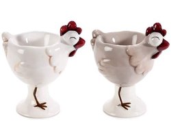 Set van 2 eierdopjes kip ideaal voor Pasen - eierdop hen - lente - paasontbijt 7,5 x 5,5 x 9H cm