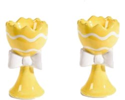 Set van 2 eierdopjes met strik Ø 5,5cm x 10H Geel