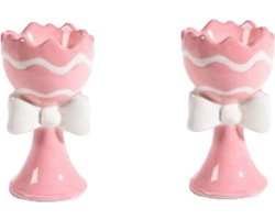 Set van 2 eierdopjes met strik Ø 5,5cm x 10H Roze