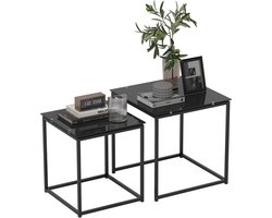 Set van 2 Elegante Bijzettafels met Glazen Blad - Modern Design voor Woonkamer en Slaapkamer