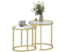 Set van 2 Elegante Salontafels van Staal en Gehards Glas