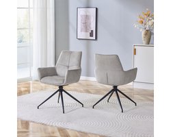 [Set van 2] Europese 360° draaibare gestoffeerde stoel: Grijze stof + zwart gelakte metalen poten, ademend en comfortabel, past in een moderne woonstijl in de eetkamer of woonkamer.
