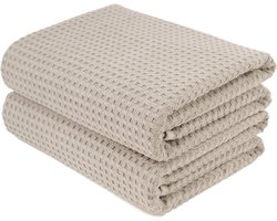 Set van 2 extra grote badhanddoeken van microvezel, sneldrogend, pluisvrij, 76 x 152 cm (beige, wafelweefsel)