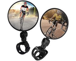 Set van 2 fietsspiegels - 360° draaibaar en opvouwbaar - Geschikt voor sturen van 20-38 mm - Geschikt voor mountainbikes, racefietsen en scooters - Zwarte rubberen ronde spiegel - Eenvoudige stuurmontage - Eén linker- en één rechterspiegel - Fietsacc