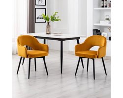 Set van 2 fluwelen draaibare eetkamerstoelen met metalen poten - Gele gestoffeerde stoelen