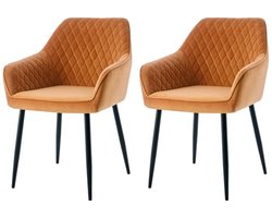 Set van 2 fluwelen eetkamerstoelen - Comfortabele stoelen met armleuningen voor woonkamer en keuken