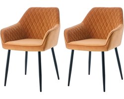 Set van 2 fluwelen eetkamerstoelen - Comfortabele stoelen met armleuningen voor woonkamer en keuken