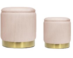 Set van 2 fluwelen krukken met opbergruimte - rond, voor woonkamer, slaapkamer, badkamer - roze