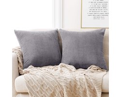 Set van 2 Fluwelen Ribstof Kussenhoezen voor Bank en Slaapkamer, 45x45 cm