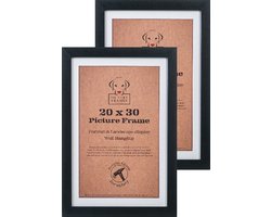 Set van 2 Fotolijsten Fotomaat 20x30 cm - MDF Hout - Zwart - Fotokader - Posterlijst