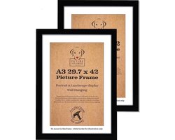 Set van 2 Fotolijsten Fotomaat A3 (29,7x42 cm) - MDF Hout- Zwart - Fotokader - 25mm profielbreedte - Posterlijst