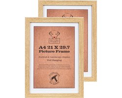 Set van 2 Fotolijsten Fotomaat A4 (21x29,7 cm) - MDF Hout- Licht Eiken - Fotokader - Posterlijst