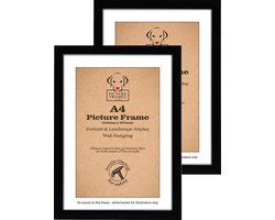 Set van 2 Fotolijsten Fotomaat A4 (21x29,7 cm) - MDF Hout- Zwart - Fotokader - Posterlijst