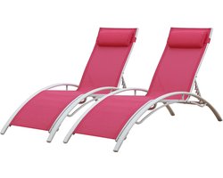 Set van 2 GALAPAGOS ligstoelen in roze textilene - wit aluminium