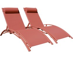 Set van 2 GALAPAGOS ligstoelen in textilene terracotta - aluminium terracotta