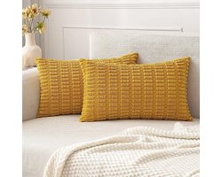 Set van 2 Gele Corduroy Kussenhoezen 30x50cm - Boho Decor voor Woonkamer