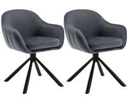 Set van 2 Gestoffeerde Draaibare Keukenstoelen – Ergonomische Designer Eetkamerstoelen met Armleuningen – Comfortabele Lounge Stoelen voor Woonkamer, Eetkamer & Restaurant - Velvet - Grijs