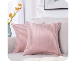 Set van 2 gestreepte Corduroy vierkante gooien kussens voor bank slaapkamer decoratieve pluchtige grote kussens 45x45cm, roze
