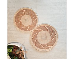 Set van 2 Geweven Muur Mand | 35+35cm | Afrikaanse Muur Decoratie | Natuurlijke Boho Home Decor Decoratieve Decor Geweven mand
