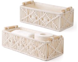 Set van 2 Geweven Opbergmanden voor Bohemian Decoratie - Rechthoekige Mand voor Woonkamer, Hal en Badkamer met Handvatten en Duurzaam Design
