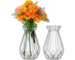 Set van 2 Glazen Vazen – 15 cm Hoog – Moderne Cilinder Vaas voor Bloemen en Decoratie