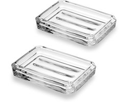 Set van 2 glazen zeepdoosjes - Rechthoekige zeepdoosjes - Transparant