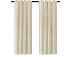 Set van 2 Gordijnen Verduisterend - met Plooiband & Isolerend - Gordijnroede, Gordijn - 140x270 cm - Fluweel - Beige
