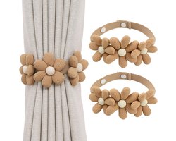 Set van 2 Gordijnhouders met Bloemdesign voor Woonkamer, Slaapkamer en Kantoor - Decoratieve Gordijnaccessoires van Polyester en Katoen