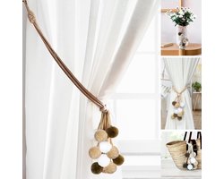 Set van 2 Gordijnroedes met Katoenen Koorden en Gekleurde Pompons - Boerderij Decoratie