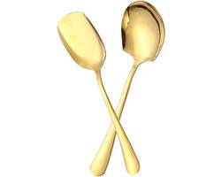 **Set van 2 gouden serveerlepels - Mannelijk design - Geschikt voor restaurantgebruik - Serveerbestek voor gouden servies - Inclusief grote en mini lepel - Ideaal voor soep**