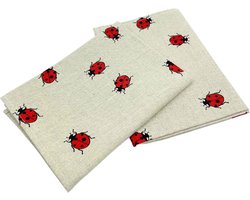 Set van 2: Gourmet theedoeken, keukenhanddoeken, linnen/katoen, handdoeken, 50 x 70 cm, halflinnen, stonewashed, jacquard of bedrukt (lieveheersbeestjes)