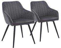 Set van 2 grijze fluwelen stoelen - Moderne stijl met comfortabele rugleuning en zwarte metalen poten