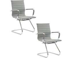 Set van 2 Grijze Freischwinger Stoelen met Armleuningen voor Kantoor en Vergaderruimte