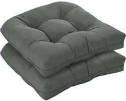 Set van 2 Grijze Getufte Zitkussens voor Buitenstoelen - Waterdicht en Overgevuld