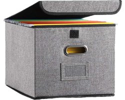 Set van 2 grijze opbergdozen met deksel, stoffen opvouwbare opbergdoos met deksels, verbeterd leermateriaal, geschikt voor thuis en op kantoor, opbergdoos voor ordners en speelgoed