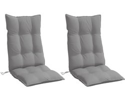 Set van 2 Grijze Tuinstoelkussens met Hoge Rugleuning - Waterafstotend Oxford Stof