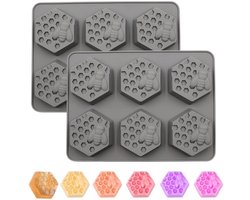 Set van 2 grijze voedselveilige siliconen mallen met bijen en honingraatmotief, multifunctionele fondant- en bakvorm voor cake, snoep en gelei