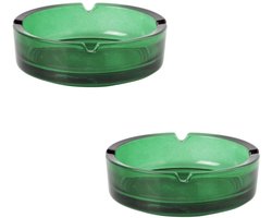 Set van 2 groene glazen stevige  asbakken met hoge rand