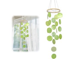 Set van 2 Groene Schelpjes Windgong met Bamboe Ring – Decoratieve Binnenhangdecoratie, Zachte Klanken, Fris Natuurlijk Design