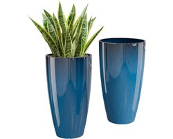 Set van 2 grote blauwe bloempotten - 53 cm hoge plantenbakken - Binnen- en buitengebruik