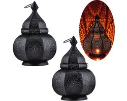 Set van 2 grote metalen Marrakesh lampen en lantaarns als oosterse decoratie