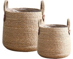 Set van 2 Grote Plantenmanden van Zeegras – Handgeweven Bloempotten met Waterdichte Voering en Handvatten