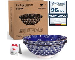 Set van 2 Grote Porseleinen Ramen Schalen met Blauw/Wit Patroon - 0,8 tot 1,0 L